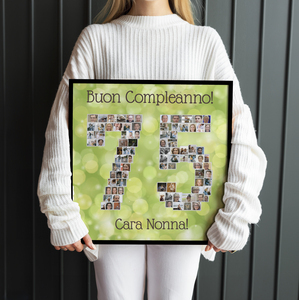 Crea il tuo collage foto 75 per tua Nonna – sfondo verde, regalo compleanno, con dedica