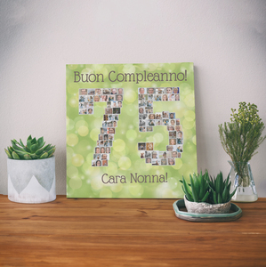 Crea il tuo collage foto 75 per tua Nonna – sfondo verde, regalo compleanno, con dedica
