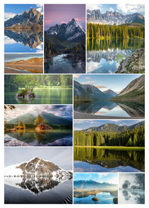 Crea il tuo collage fotografico di paesaggi: spiagge, laghi e monti nevosi, stampa premium