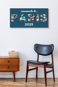 Crea il tuo collage foto nella scritta Parigi su tela: personalizza con anno