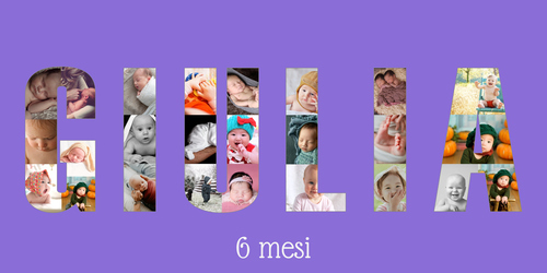 Crea la Collage Fotografie Nome Bimbo - Sfondo Lilla, Personalizza ora!