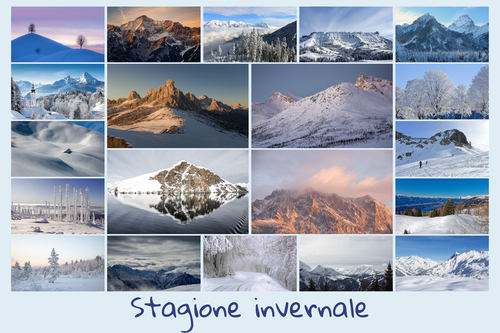 Collage foto di paesaggi: crea e stampa premium boschi, strade autunnali, monti innevati