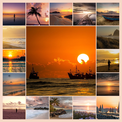 Crea il tuo collage fotografico di paesaggi: spiagge, laghi e monti nevosi, stampa premium