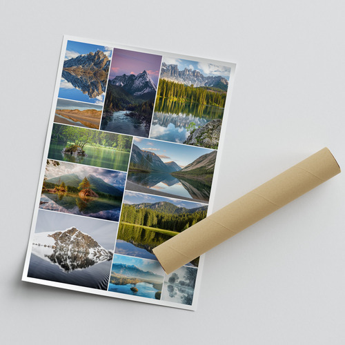 Crea il tuo collage fotografico di paesaggi: spiagge, laghi e monti nevosi, stampa premium