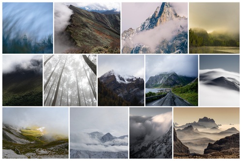 Collage foto natura e meteo: crea il tuo collage e stampa premium nebbia e temporali