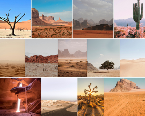 Crea collage foto natura: dune desertiche, ghiacciai e grotte di ghiaccio - stampa premium
