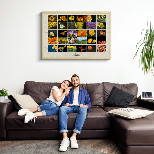 Poster collage a griglia con fiori - personalizza foto e testo, ordina ora