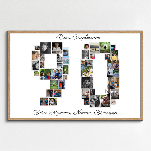 Collage di foto per 90 anni: Personalizza e crea il tuo regalo unico!